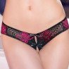 Chilirose Tanga dentelle ouvert - Noir et rose